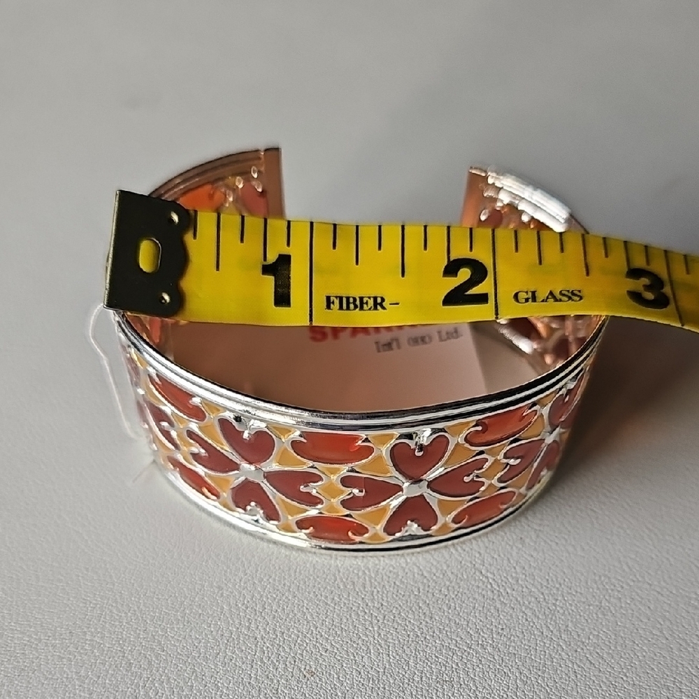 Silver and 3-tone Pink Floral Cuff Bracelet - Picture 3 of 4